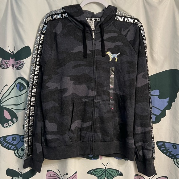 PINK Victoria's Secret Tops - Camo mermaid and silver bling PINK zip up hoodie